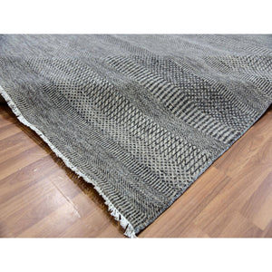 12'1"x15'1" Peppercorn Gray, Borderless, Undyed All Wool And Hand Knotted Grass Design, Tone On Tone, Modern Oversized Oriental Rug FWR479208