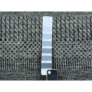 12'1"x15'1" Peppercorn Gray, Borderless, Undyed All Wool And Hand Knotted Grass Design, Tone On Tone, Modern Oversized Oriental Rug FWR479208