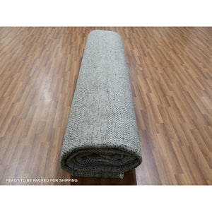 12'1"x15'1" Peppercorn Gray, Borderless, Undyed All Wool And Hand Knotted Grass Design, Tone On Tone, Modern Oversized Oriental Rug FWR479208