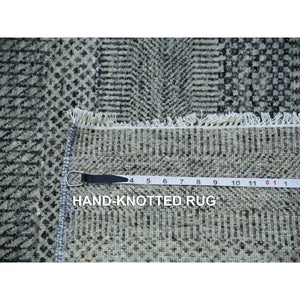 12'1"x15'1" Peppercorn Gray, Borderless, Undyed All Wool And Hand Knotted Grass Design, Tone On Tone, Modern Oversized Oriental Rug FWR479208