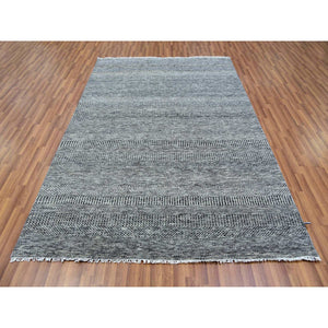 6'1"x9'1" Westchester Gray, Undyed Extra Soft Wool, Hand Knotted Modern Grass Design, Tone On Tone, Oriental Rug FWR479262