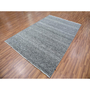 6'1"x9'1" Westchester Gray, Undyed Extra Soft Wool, Hand Knotted Modern Grass Design, Tone On Tone, Oriental Rug FWR479262