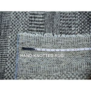 2'7"x18'5" Wrought Iron Gray, Hand Knotted Modern Grass Undyed Natural Wool Design, Tone On Tone, XL Runner Oriental Rug FWR479274