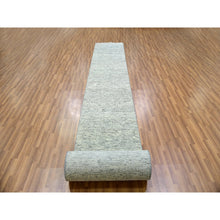 Load image into Gallery viewer, 2&#39;5&quot;x26&#39;3&quot; Wales Gray, Borderless Modern Tone on Tone Grass Design, Hand Knotted Undyed Organic Wool, Oriental XL Runner Rug FWR479280