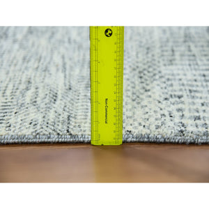 2'5"x26'3" Wales Gray, Borderless Modern Tone on Tone Grass Design, Hand Knotted Undyed Organic Wool, Oriental XL Runner Rug FWR479280