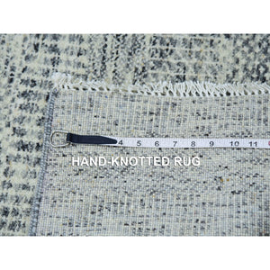 2'5"x26'3" Wales Gray, Borderless Modern Tone on Tone Grass Design, Hand Knotted Undyed Organic Wool, Oriental XL Runner Rug FWR479280
