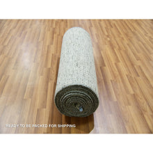 Load image into Gallery viewer, 2&#39;5&quot;x26&#39;3&quot; Wales Gray, Borderless Modern Tone on Tone Grass Design, Hand Knotted Undyed Organic Wool, Oriental XL Runner Rug FWR479280