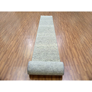 2'5x28'4" Secret Gray, Undyed Extra Soft Wool, Modern Xl Runner With Hand-knotted Grass Design, Oriental Rug FWR479292