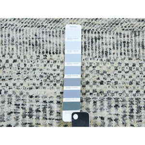 2'5x28'4" Secret Gray, Undyed Extra Soft Wool, Modern Xl Runner With Hand-knotted Grass Design, Oriental Rug FWR479292