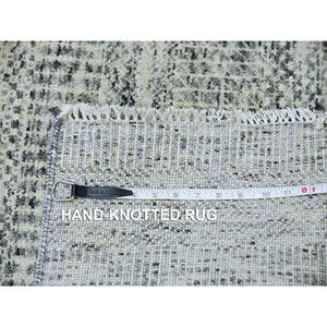 2'5x28'4" Secret Gray, Undyed Extra Soft Wool, Modern Xl Runner With Hand-knotted Grass Design, Oriental Rug FWR479292