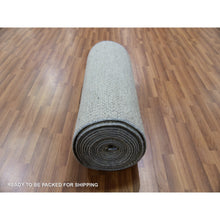 Load image into Gallery viewer, 2&#39;5&quot;x28&#39;5&quot; Sea Salt Gray, Modern Hand Knotted Shiny Undyed Wool With Grass Design, Oriental Tone On Tone Xl Runner Rug FWR479298