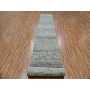 2'7"x18'4" Sabre Gray, Modern Undyed Grass Design, Velvety and Soft Wool, Tone On Tone, XL Runner Oriental Rug FWR479310