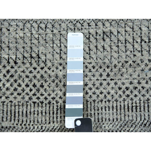 2'7"x18'4" Sabre Gray, Modern Undyed Grass Design, Velvety and Soft Wool, Tone On Tone, XL Runner Oriental Rug FWR479310