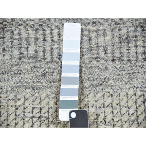 3'x5'2" Amherst Gray, Hand Knotted, Modern Grass Design, Tone On Tone, Pure Undyed Wool, Oriental Rug FWR479346