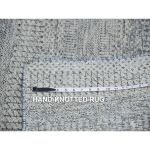 3'x5'2" Amherst Gray, Hand Knotted, Modern Grass Design, Tone On Tone, Pure Undyed Wool, Oriental Rug FWR479346