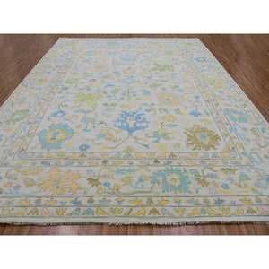 12'4"x14'10" Frost White, Lush Pile, 100% Wool, Colorful Oushak Weave, Soft To The Touch, Hand Knotted, Oversized, Oriental Rug FWR479382