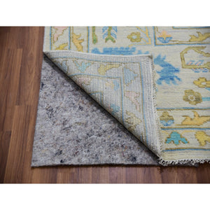 12'4"x14'10" Frost White, Lush Pile, 100% Wool, Colorful Oushak Weave, Soft To The Touch, Hand Knotted, Oversized, Oriental Rug FWR479382