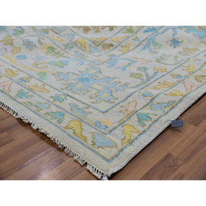 12'4"x14'10" Frost White, Lush Pile, 100% Wool, Colorful Oushak Weave, Soft To The Touch, Hand Knotted, Oversized, Oriental Rug FWR479382