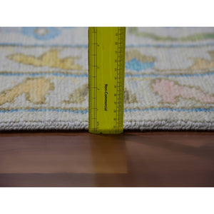 12'4"x14'10" Frost White, Lush Pile, 100% Wool, Colorful Oushak Weave, Soft To The Touch, Hand Knotted, Oversized, Oriental Rug FWR479382