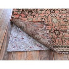 Load image into Gallery viewer, 3&#39;x8&#39;6&quot; Faded Red with Distinct Abrash, Vintage Persian Hamadan with Geometric Small Herat Fish Design, Hand Knotted, 100% Wool, Sheared Low, Zero Pile, Sides and Ends Professionally Secured, Runner, Oriental Rug FWR4788