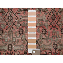 Load image into Gallery viewer, 3&#39;x8&#39;6&quot; Faded Red with Distinct Abrash, Vintage Persian Hamadan with Geometric Small Herat Fish Design, Hand Knotted, 100% Wool, Sheared Low, Zero Pile, Sides and Ends Professionally Secured, Runner, Oriental Rug FWR4788