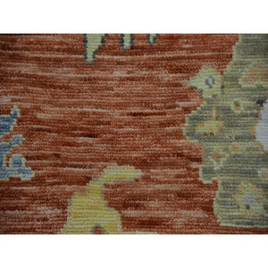 12'1"x14'7" Rustic Red, Colorful Oushak Weave, All Over Pattern with Large Elements, 100% Wool, Hand Knotted, Oversized, Oriental Rug FWR479406