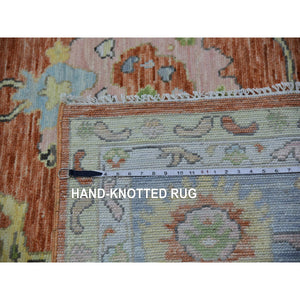 12'1"x14'7" Rustic Red, Colorful Oushak Weave, All Over Pattern with Large Elements, 100% Wool, Hand Knotted, Oversized, Oriental Rug FWR479406