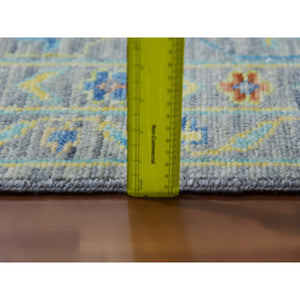 12'2"x15'2" Solid Gray with Patches of Gold and Blue, Colorful Oushak Weave and Design, Hand Knotted, All Over Pattern, Lush Pile, 100% Wool, Oversized, Oriental Rug FWR479412