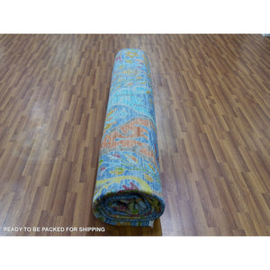 12'3"x15' Carolina Blue, 100% Wool, Colorful Oushak Weave with Bijar Design, Hand Knotted, Oversized, Oriental Rug FWR479418