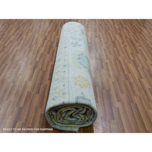12'2"x17'10" Delicate White, Colorful Oushak Weave and Design, Vegetable Dyes, Hand Knotted, 100% Wool, Pastel Colors, Extra Large, Oriental Rug FWR479442