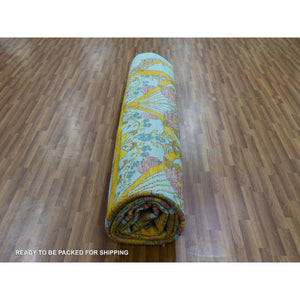 12'2"x14'9" Powder Blue, Arts and Craft William Morris Design Inspired, 100% Wool, Lush Pile, Hand Knotted, Oversized, Oriental Rug FWR479466