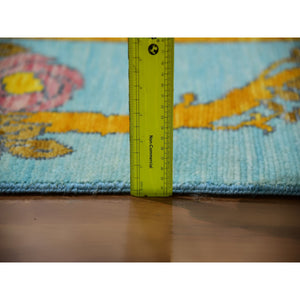 12'2"x14'9" Powder Blue, Arts and Craft William Morris Design Inspired, 100% Wool, Lush Pile, Hand Knotted, Oversized, Oriental Rug FWR479466