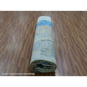 12'1"x13'10" Floral White, Modern Abstract Design, Vegetable Dyes, 100% Wool, Hand Knotted, Oversized, Oriental Rug FWR479490