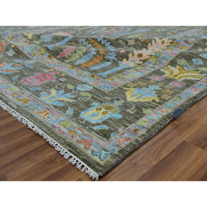 8'x10'3" Grayish Brown, Hand Knotted, 100% Wool, Lush Pile, Oushak Weave With Willow And Cypress Tree Design, Oriental Rug FWR479508