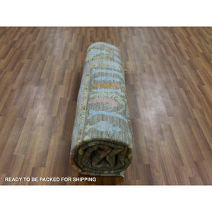 8'x10'3" Grayish Brown, Hand Knotted, 100% Wool, Lush Pile, Oushak Weave With Willow And Cypress Tree Design, Oriental Rug FWR479508