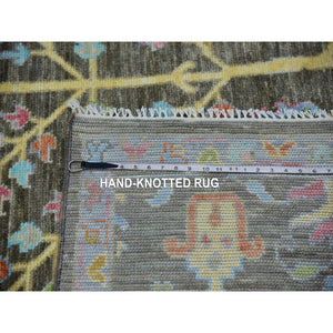 8'x10'3" Grayish Brown, Hand Knotted, 100% Wool, Lush Pile, Oushak Weave With Willow And Cypress Tree Design, Oriental Rug FWR479508