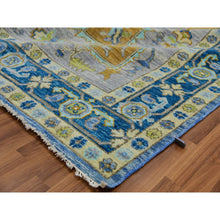Load image into Gallery viewer, 9&#39;2&quot;x12&#39;2&quot; Denim Blue, Heriz Design, Soft To The Touch, Hand Knotted, 100% Wool, Vegetable Dyes, Oriental Rug FWR479556
