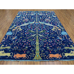9'x12' Traditional Royal Blue, Tree of Life Design with Peacock, Animals and Other Birds, Hand Knotted, 100% Wool, Oriental Rug FWR479610