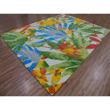 Load image into Gallery viewer, 9&#39;x12&#39;3&quot; Daisy White, Colorful Modern And Botanical Design, Hand Knotted, 100% Wool, Oriental Rug FWR479616