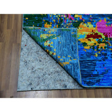 Load image into Gallery viewer, 9&#39;x11&#39;9&quot; Hot Pink with Sapphire Blue, Modern Design, Hand Knotted, Soft to the Touch, Pure Wool, Oriental Rug FWR479622