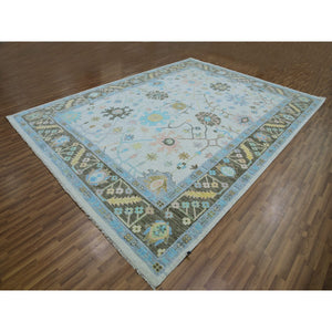 10'2"x14'1" Lace Ivory, Oushak Weave And Design, All Over Leaf Pattern, Pure Wool, Hand Knotted, Lush Pile, Oriental Rug FWR479628