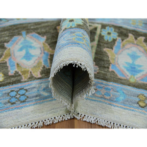 10'2"x14'1" Lace Ivory, Oushak Weave And Design, All Over Leaf Pattern, Pure Wool, Hand Knotted, Lush Pile, Oriental Rug FWR479628