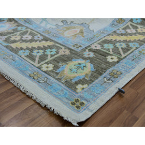 10'2"x14'1" Lace Ivory, Oushak Weave And Design, All Over Leaf Pattern, Pure Wool, Hand Knotted, Lush Pile, Oriental Rug FWR479628