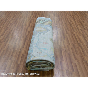 10'2"x14'1" Lace Ivory, Oushak Weave And Design, All Over Leaf Pattern, Pure Wool, Hand Knotted, Lush Pile, Oriental Rug FWR479628