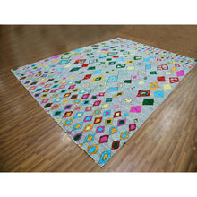 Load image into Gallery viewer, 10&#39;2&quot;x14&#39; Cloud Gray With Colorful Oushak Weave With Moroccan Inspired Design, Hand Knotted, Pure Wool, Substantially Heavy, Oriental Rug FWR479664