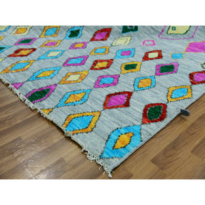 10'2"x14' Cloud Gray With Colorful Oushak Weave With Moroccan Inspired Design, Hand Knotted, Pure Wool, Substantially Heavy, Oriental Rug FWR479664