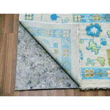 Load image into Gallery viewer, 10&#39;2&quot;x14&#39; Frost Ivory With Turquoise Blue And Green, Hand Knotted, Oushak Weave And Design, Pure Wool, Lush Pile, Oriental Rug FWR479682