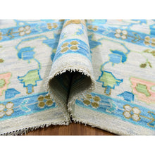 Load image into Gallery viewer, 10&#39;2&quot;x14&#39; Frost Ivory With Turquoise Blue And Green, Hand Knotted, Oushak Weave And Design, Pure Wool, Lush Pile, Oriental Rug FWR479682
