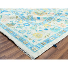 Load image into Gallery viewer, 10&#39;2&quot;x14&#39; Frost Ivory With Turquoise Blue And Green, Hand Knotted, Oushak Weave And Design, Pure Wool, Lush Pile, Oriental Rug FWR479682
