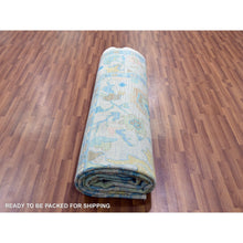 Load image into Gallery viewer, 10&#39;2&quot;x14&#39; Frost Ivory With Turquoise Blue And Green, Hand Knotted, Oushak Weave And Design, Pure Wool, Lush Pile, Oriental Rug FWR479682
